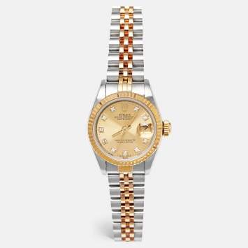 Pre Owned Rolex Champagne Jubilee Diamond 18K Yellow Gold Stainless Steel Datejust 69173 Women's Wristwatch 26 mm