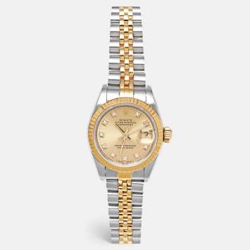 Pre Owned Rolex Champagne Diamond 18k Yellow Gold Stainless Steel Datejust 69173 Women's Wristwatch 26 mm