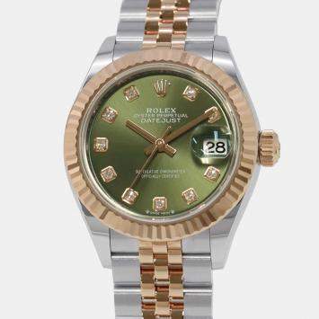 Rolex Green Diamond 18k Rose Gold Stainless Steel Datejust 279171 Automatic Women's Wristwatch 28 mm