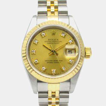 Rolex Champagne Diamond 18k Yellow Gold Stainless Steel Datejust 69173 Automatic Women's Wristwatch 26 mm