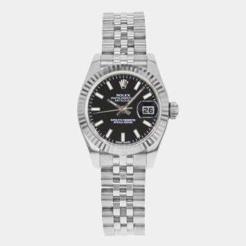 Rolex Black 18k White Gold Stainless Steel Datejust 179174 Automatic Women's Wristwatch 26 mm