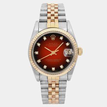 Rolex Red 18k Yellow Gold Stainless Steel Datejust 68273 Automatic Women's Wristwatch 31 mm