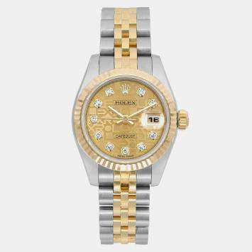 Rolex Champagne Diamond 18k Yellow Gold Stainless Steel Datejust 179173 Automatic Women's Wristwatch 26 mm