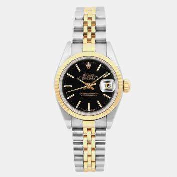 Rolex Black 18k Yellow Gold Stainless Steel Datejust 69173 Automatic Women's Wristwatch 26 mm