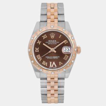 Rolex Brown Diamond 18k Rose Gold Stainless Steel Datejust 178341 Automatic Women's Wristwatch 31 mm