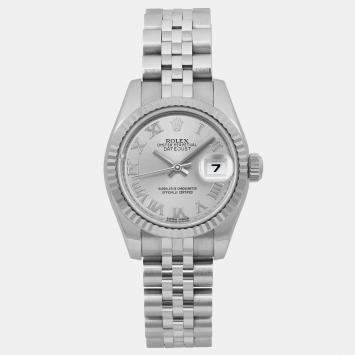 Rolex Silver 18k White Gold Stainless Steel Datejust 179174 Automatic Women's Wristwatch 26 mm
