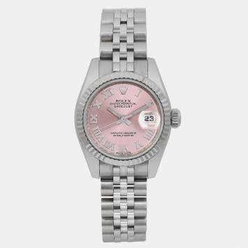 Rolex Pink 18k White Gold Stainless Steel Datejust 179174 Automatic Women's Wristwatch 26 mm