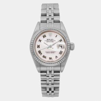 Rolex MOP 18K White Gold Stainless Steel Datejust 79174 Automatic Women's Wristwatch 26 mm