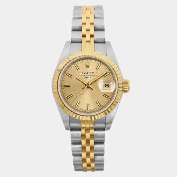Rolex Champagne 18k Yellow Gold Stainless Steel Datejust 69173 Automatic Women's Wristwatch 26 mm