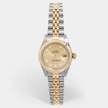 Pre Owned Rolex Champagne Diamond 18k Yellow Gold Stainless Steel Datejust 69173 Women's Wristwatch 26 mm