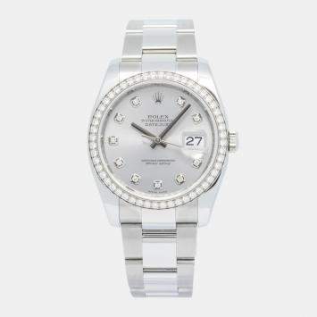 Rolex Silver Stainless Steel Datejust 116244 Automatic Women's Wristwatch 36mm