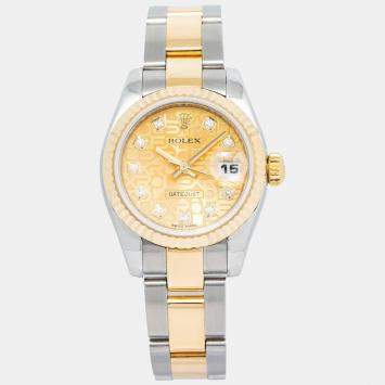 Rolex Datejust 179173 Automatic Champagne 18k Yellow Gold Stainless Steel Diamond Women's Wristwatch 26 mm