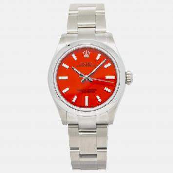 Rolex Oyster Perpetual 277200 Red Stainless Steel Automatic Women's Wristwatch 31 mm