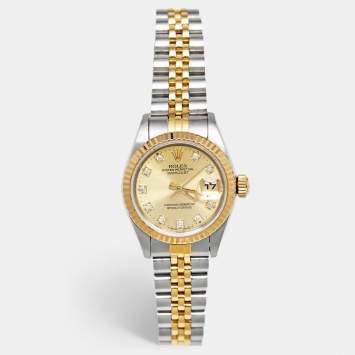 Pre Owned Rolex Champagne Diamond 18k Yellow Gold And Stainless Steel Datejust 69173 Automatic Women's Wristwatch 26 mm