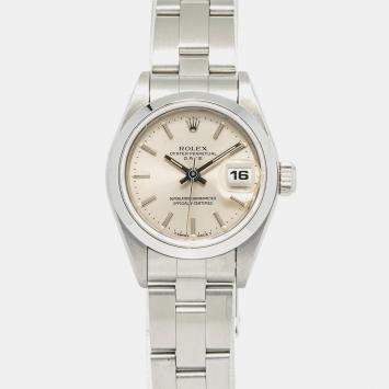Rolex Oyster Perpetual Date 69160 Silver Stainless Steel Automatic Women's Wristwatch 25 mm