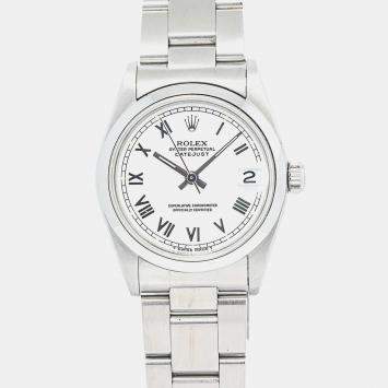Rolex White Stainless Steel Datejust 68240 Automatic Women's Wristwatch 31 mm