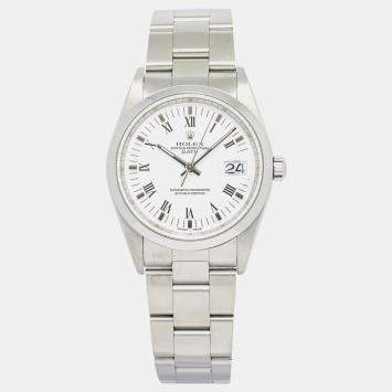 Rolex Oyster Perpetual Date 15200 Automatic White Stainless Steel Women's Wristwatch 34 mm