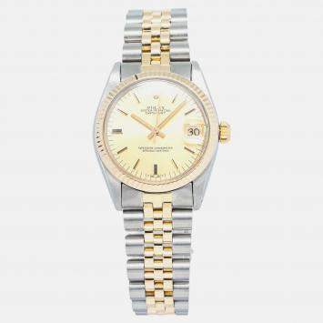 Rolex DateJust 6827 Automatic Champagne 18k Yellow Gold Stainless Steel Women's Wristwatch 31mm