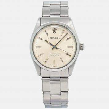 Rolex Oyster Perpetual 1002 Automatic Cream Stainless Steel Women's Wristwatch 34mm