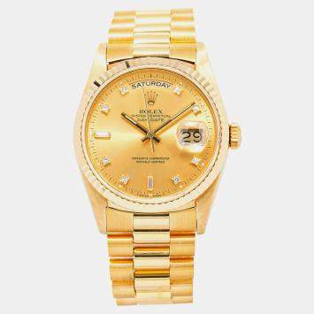 Rolex DayDate 18238 Automatic Gold 18k Yellow Gold Diamond Women's Wristwatch 36 mm