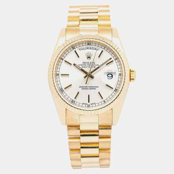 Rolex DayDate 118238 Automatic White 18k Yellow Gold Women's Wristwatch 36 mm