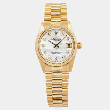 Rolex Datejust 6827 Automatic White 18k Yellow Gold Diamond MOP Women's Wristwatch 31 mm