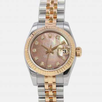 Rolex Datejust 179171NG Automatic Black MOP 18K Rose Gold Diamond Stainless Steel Women's Wristwatch 26 mm