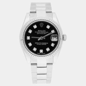Pre Owned Rolex Datejust 178274 Automatic Black Stainless Steel Women's Wristwatch 31 mm