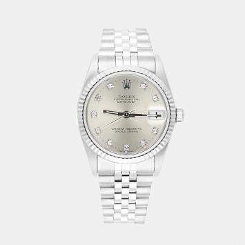 Pre Owned Rolex Datejust 68274 Automatic Silver 18k White Gold Stainless Steel Women's Wristwatch 31 mm
