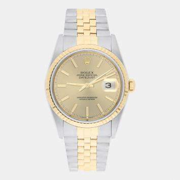 Pre Owned Rolex Datejust 16233 Automatic Champagne 18k Yellow Gold Stainless Steel Women's Wristwatch 36 mm