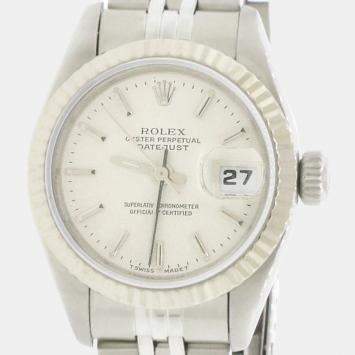Pre Owned Rolex Datejust 69174 Automatic Silver 18k White Gold Stainless Steel Women's Wristwatch 26 mm