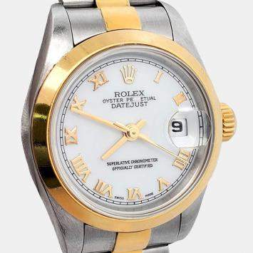 Pre Owned Rolex Datejust 69163 Automatic White 18k Yellow Gold Stainless Steel Women's Wristwatch 26 mm