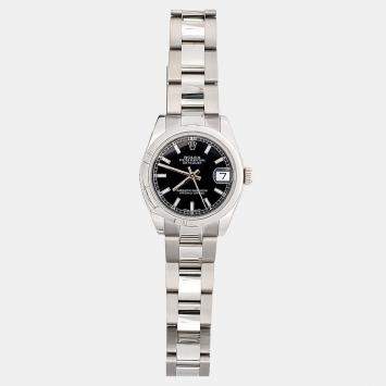 Pre Owned Rolex Datejust 178240 Automatic Black Stainless Steel Women's Wristwatch 31 mm