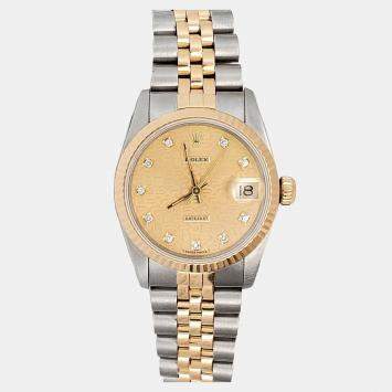 Pre Owned Rolex Datejust 68273 Automatic Champagne 18k Yellow Gold Stainless Steel Women's Wristwatch 31 mm