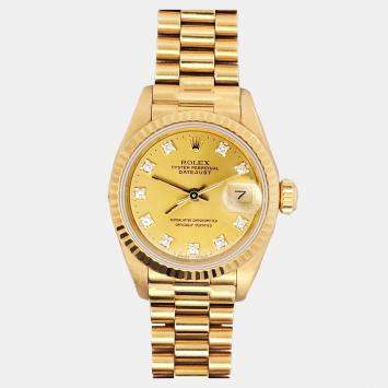 Pre Owned Rolex President Datejust 69178 Automatic Champagne Diamond 18K Yellow Gold Women's Wristwatch 26 mm