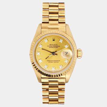 Pre Owned Rolex President Datejust 69178 Automatic Champagne Diamond 18K Yellow Gold Women's Wristwatch 26 mm