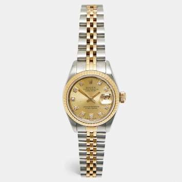 Pre Owned Rolex Datejust 69173 Champagne Dial Diamond 18k Yellow Gold Stainless Steel Women's Wristwatch 26 mm