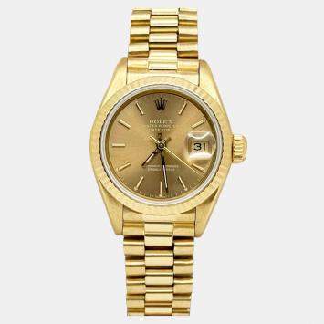 Pre Owned Rolex President Datejust 69178 Automatic Champagne 18k Yellow Gold Women's Wristwatch 26 mm