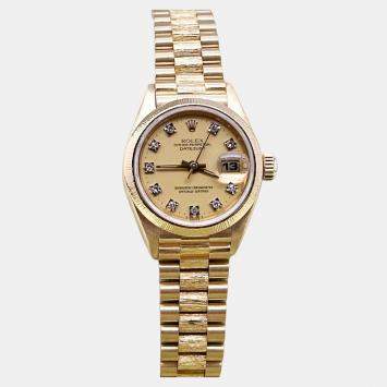 Pre Owned Rolex President Datejust 69278 Automatic Diamond 18k Yellow Gold Women's Wristwatch 26 mm
