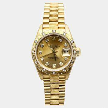 Pre Owned Rolex President Datejust 69288 Automatic Champagne Diamond 18k Yellow Gold Women's Wristwatch 26 mm
