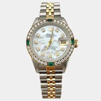 Pre Owned Rolex Datejust 69173 Automatic White Mother of Pearl, Diamond  18k Yellow Gold Stainless Steel Women's Wristwatch 26mm