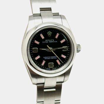 Pre Owned Rolex Oyster Perpetual 176200 Automatic Black Stainless Steel Women's Wristwatch 26 mm