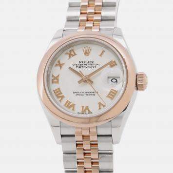 Pre Owned Rolex Datejust 279161 Automatic White 18k Rose Gold Stainless Steel Women's Wristwatch 28 mm