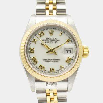 Pre Owned Rolex Datejust 69173 Automatic White 18k Yellow Gold Stainless Steel Women's Wristwatch 26 mm