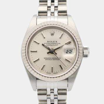 Pre Owned Rolex Datejust 79174 Automatic Silver 18k White Gold Stainless Steel Women's Wristwatch 26 mm