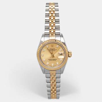 Pre Owned Rolex Datejust 69173 Champagne Dial Diamond 18K Yellow Gold Stainless Steel Women's Wristwatch 26 mm