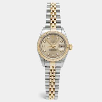 Pre Owned Rolex Datejust 69173 Champagne Dial Diamond 18K Yellow Gold Stainless Steel Women's Wristwatch 26 mm