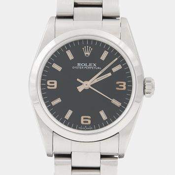 Pre Owned Rolex Oyster Perpetual 77080 Automatic Black Stainless Steel Women's Wristwatch 31mm
