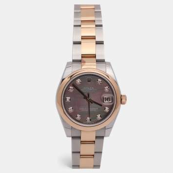 مملوكة مسبقًا Rolex Datejust 178241 Black Mother of Pearl 18K Rose Gold Stainless Steel Diamond Oyster Perpetual Women's Wristwatch 31 mm