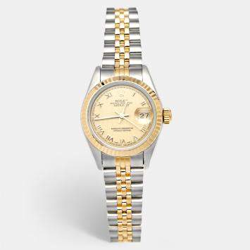Pre Owned Rolex Datejust 69173 Champagne Dial 18k Yellow Gold Stainless Steel Women's Wristwatch 26 mm